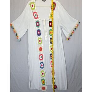White Mark Boho Crochet Kimono Cover Up Women OS Tassel Beach Whimsigoth